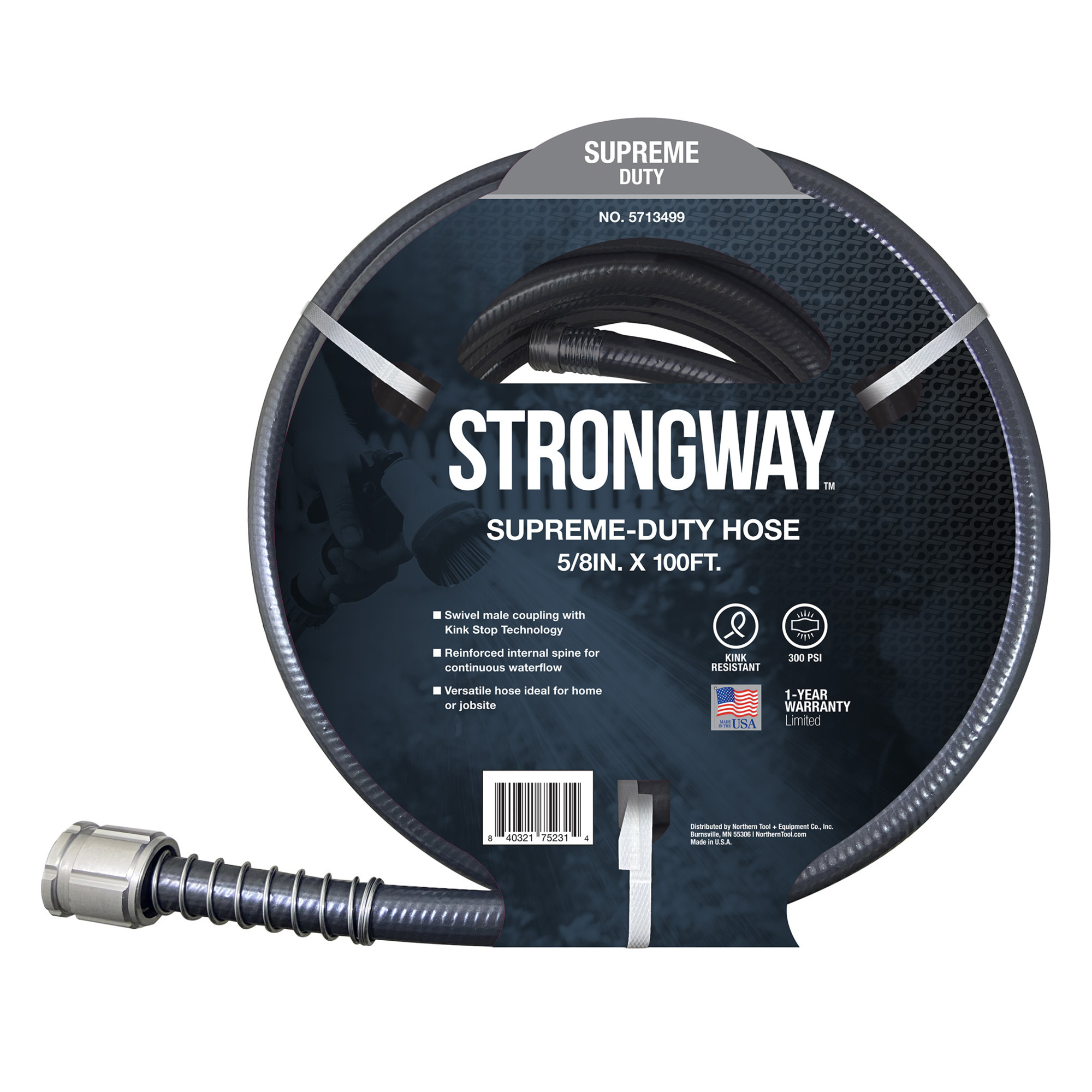 Strongway Supreme-Duty 5/8in. x 100ft. Water Hose, 5/8in. Connection